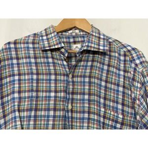 Peter Millar Linen Shirt Plaid Button Down Long Sleeve Menswear L Easter Vintage